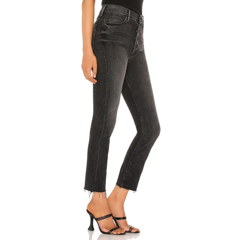MOTHER The Pixie Dazzler Ankle Fray Jeans Night Shadow Off Duty Edgy Urban Retro